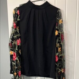Floral Embroidered Black Top
